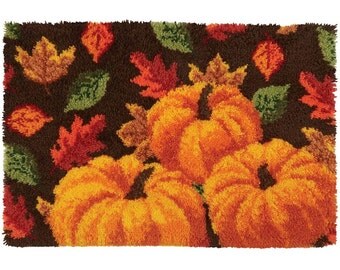 Fall Pumpkin & Leaves Latch Hook Rug
