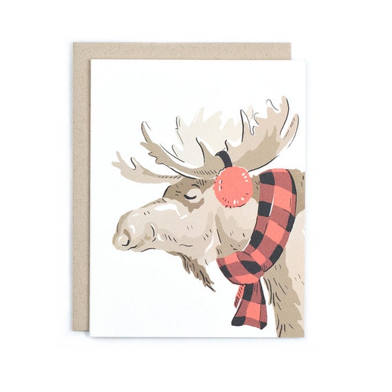 Buffalo Check Moose Greeting Card by AmyHeitman on Etsy