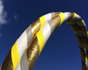 White Gold Dance & Exercise Hula Hoop COLLAPSIBLE or Push Button - yellow glitter grey gray