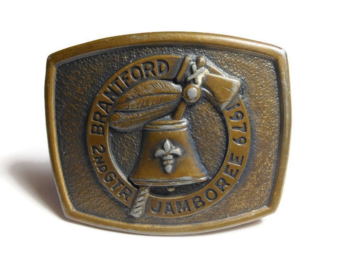 FREE SHIPPING Boy Scout buckle - 1979 Brantford 2nd GTR Jamboree Belt Buckle, Brantford, Canada, brass buckle vintage