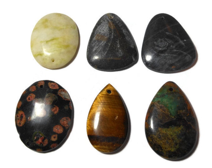Choice of gemstone pendants, mixed colors, 40x30mm to 46x40mm mixed shape with flat back, includes oolitic jasper and tiger's eye