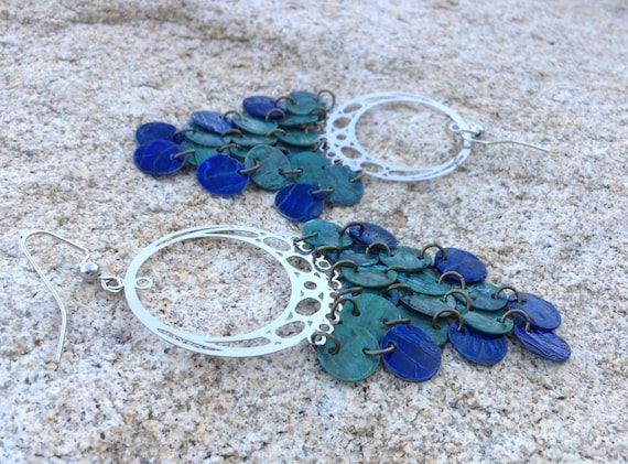 Blue Mussel Shell Chandelier Earrings