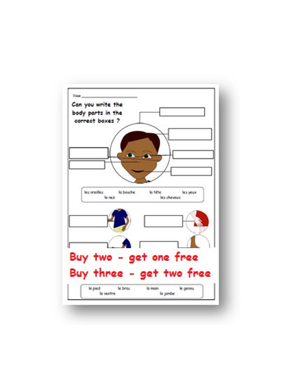 BODY PARTS FRENCH WorksheetMatching and Writing by YippeeLearning Etsy