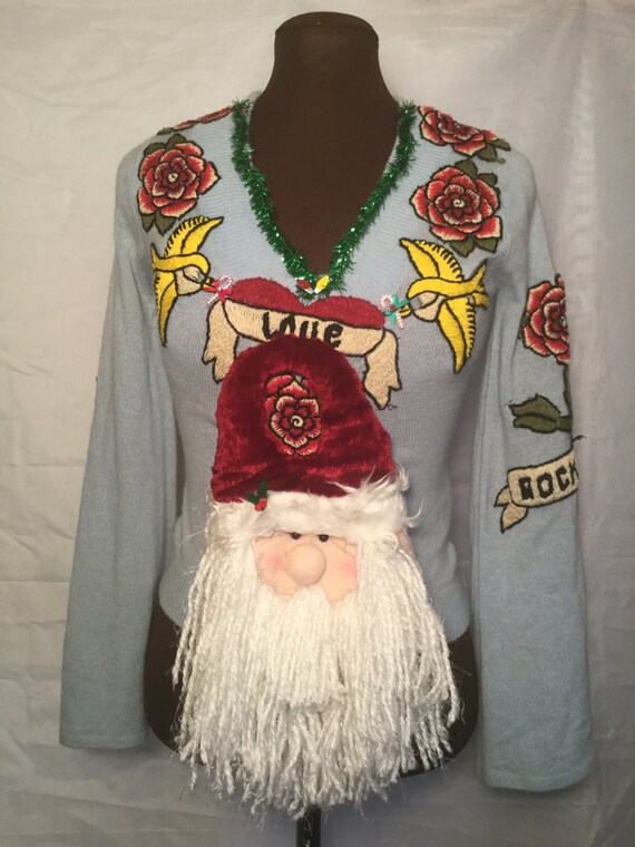 Rock and Roll Ugly Christmas Sweater 100% Cashmere Hand