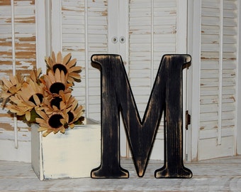 Wooden Letter M Distressed Wood letters Made To order Photo Props