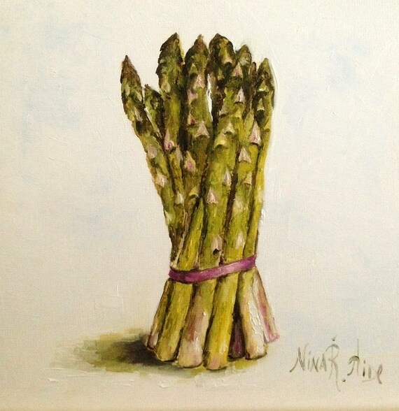 Asparagus Original Oil Painting by Nina R.Aide 6x6 canvas Fine