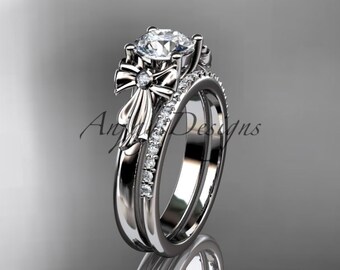14kt white gold diamond unique engagement set, wedding ring ADER154S