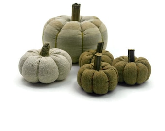 Rustic Thanksgiving Home Decor, Fabric Stuffed Pumpkins, Fall Decor, Pumpkin Decor, Rustic Halloween Decor - set of 5