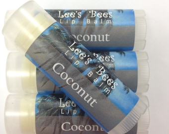 Coconut Lip Balm, One Tube Beeswax Lip Salve Chapstick by Lee the Beekeeper