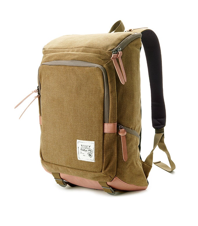 Cotton Canvas Cushioned Backpack Khaki
