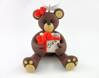 personalized teddy bear christmas ornament