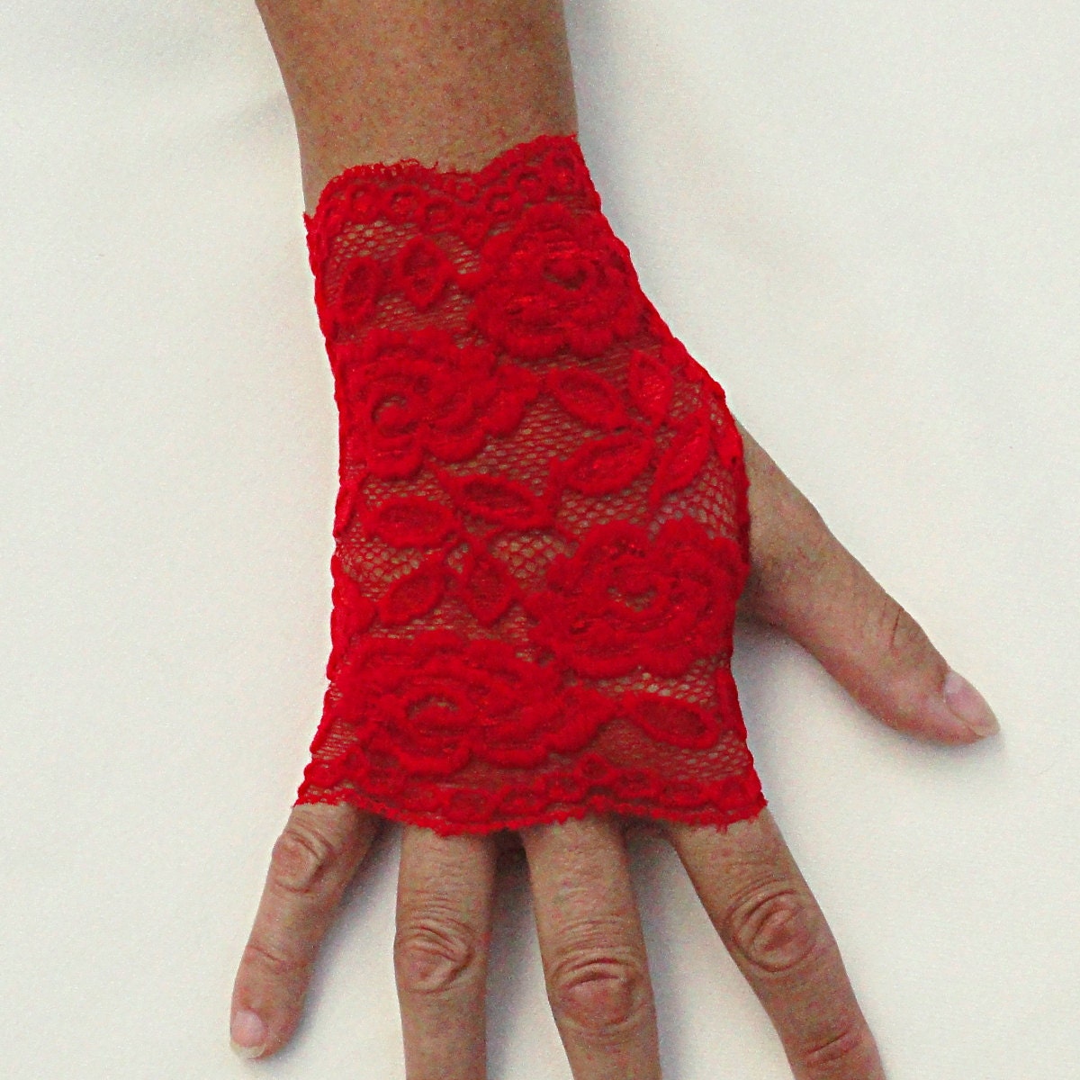 Red Lace Gloves Scarlet Stretch Lace Gloves
