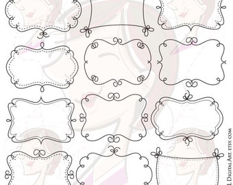 Whimsy Borders Frames Digital Whimsical Tags VECTOR Clip Art Doodles Scrapbook Supply Cute Labels Decorative Teacher Craft Png Files 10130