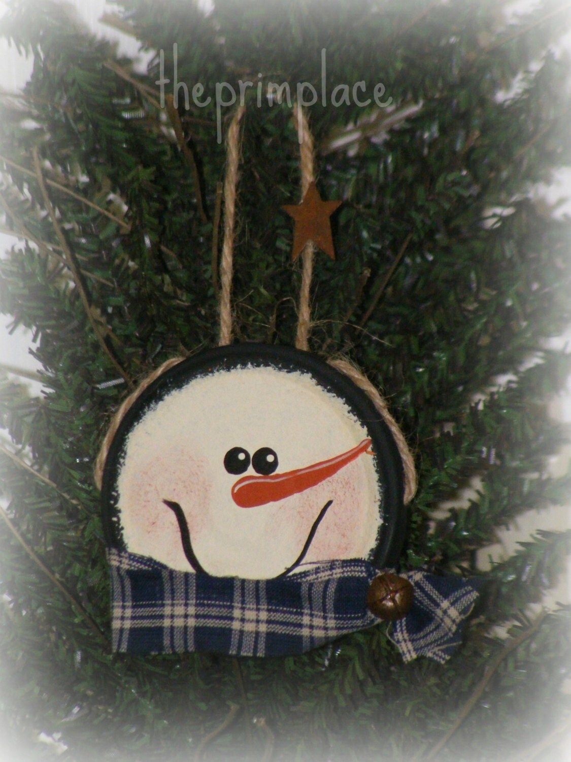 Primitive Handpainted Snowman Ornament by theprimplace on Etsy
