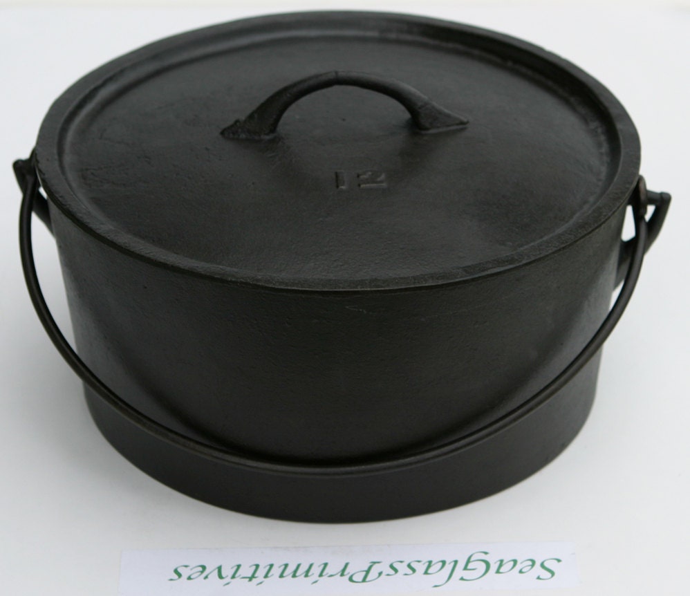 Primitive Very Rare 1800s xLarge Dutch Oven Cast Iron No. 12