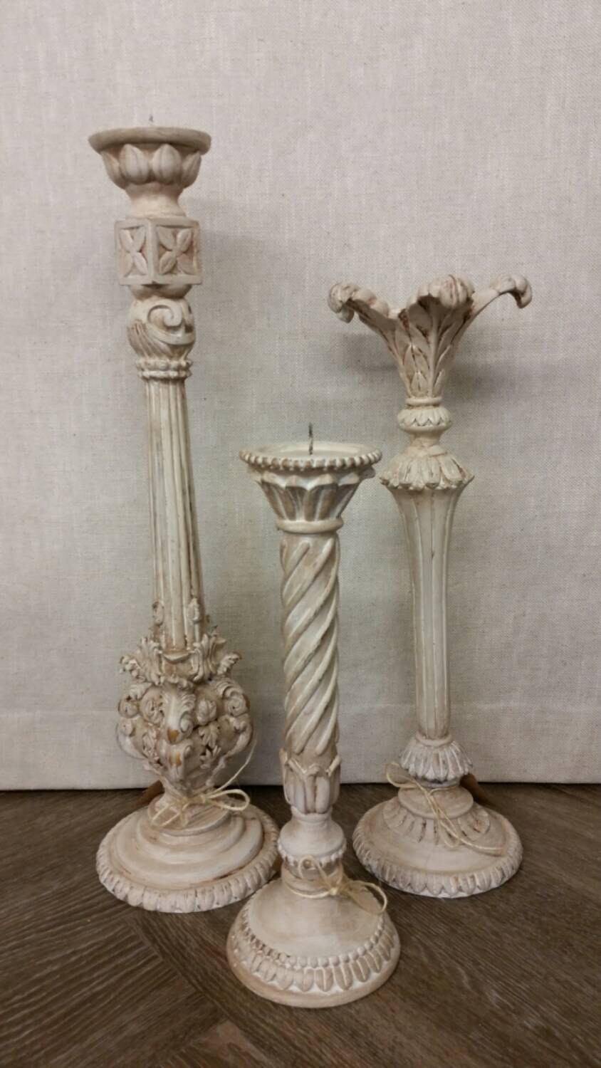 shabby chic white candlesticks vintage set of 3 chalk paint shabby chic white candlesticks vintage set of 3 chalk paint