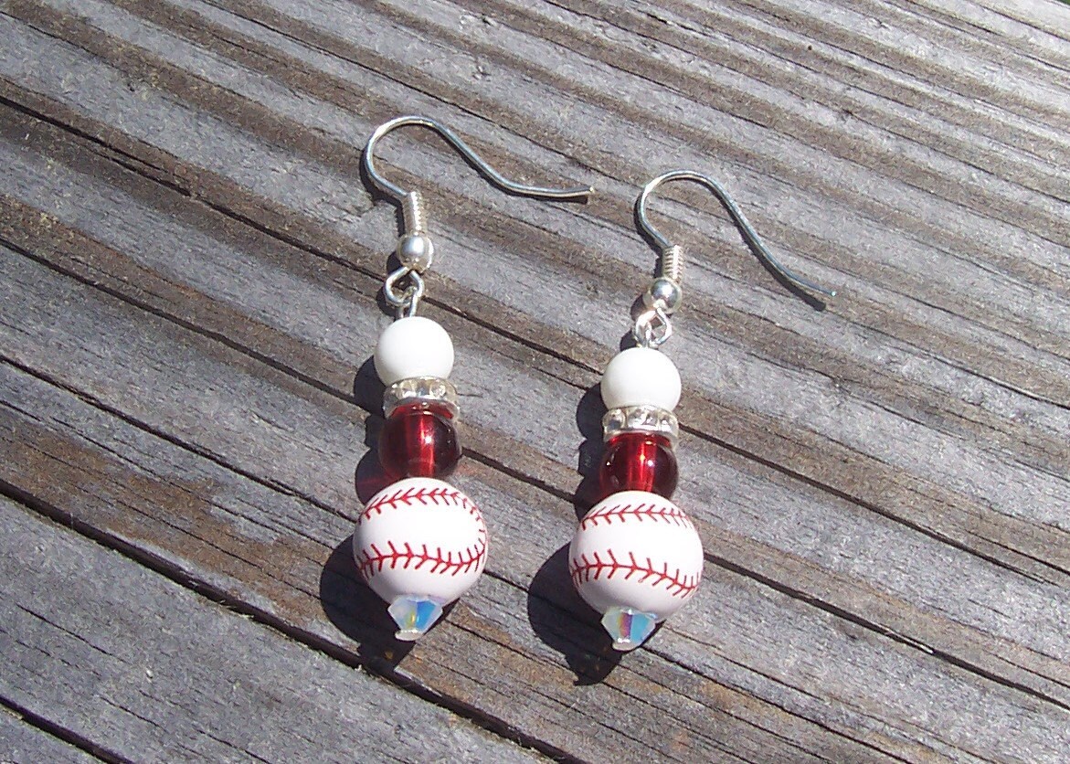 Red and White Baseball Earrings by pattistone on Etsy