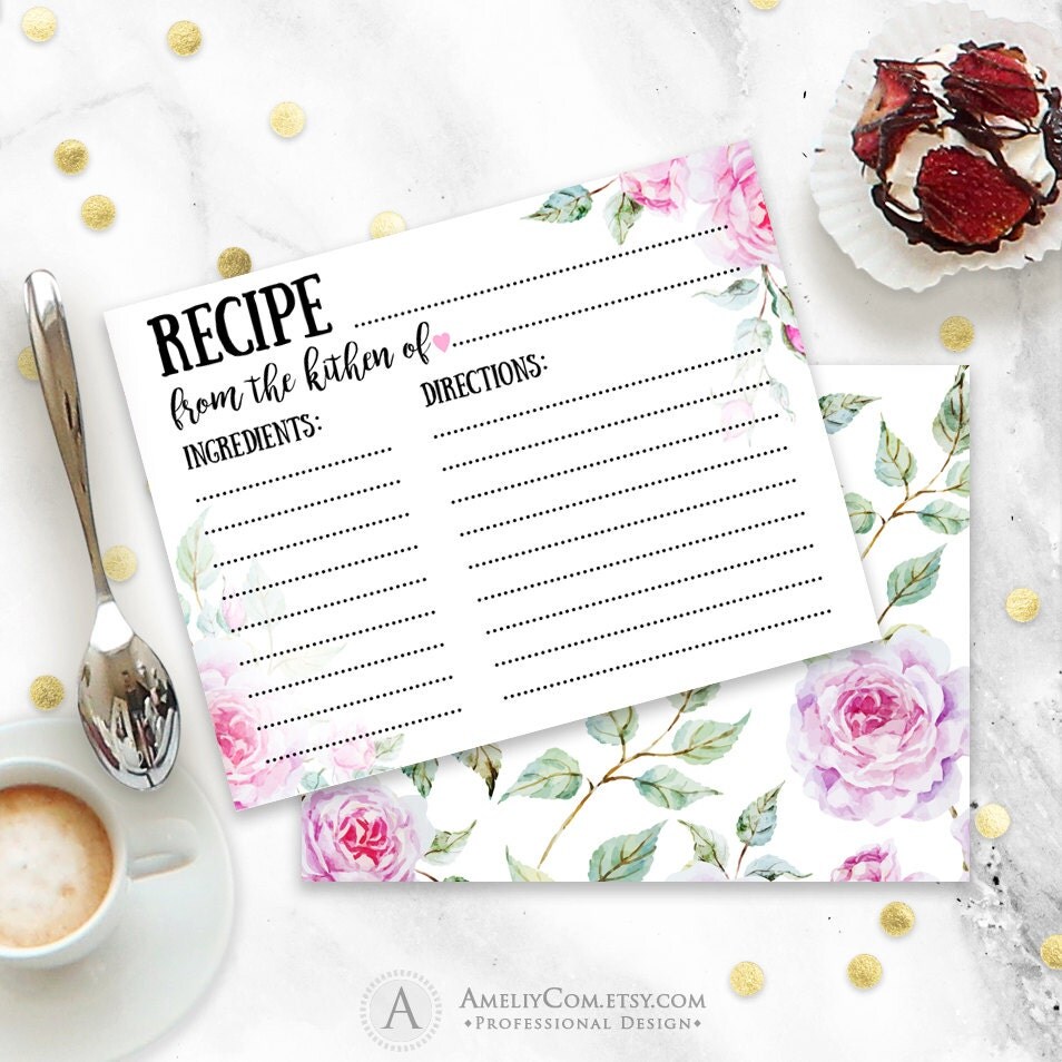 Bridal Shower Recipe Cards Printable Template INSTANT DOWNLOAD