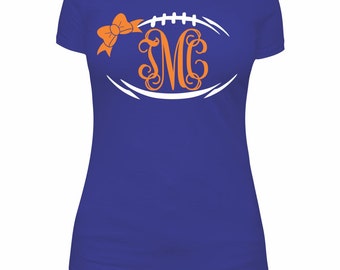 Football Bow Monogram Frame SVG and DXF Cut Files - Instant Download