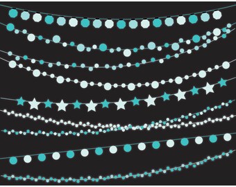 Bunting - String Lights Clipart - Blue Lanterns / Fairy Lights Clip Art / Digital Clipart - Instant Download