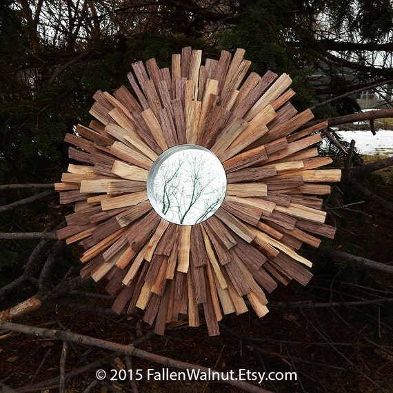 SM Natural Walnut Wood Sunburst Mirror Wall Art by FallenWalnut