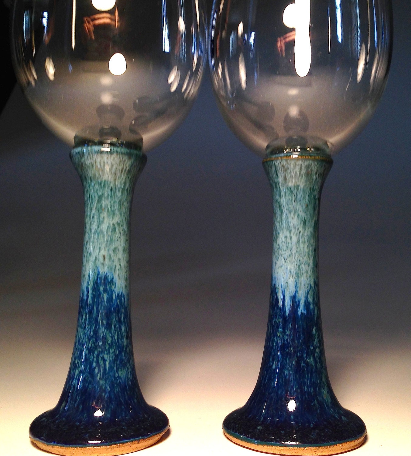 Wine Glasses Pottery Handmade Goblet Set Two Christmas Unique