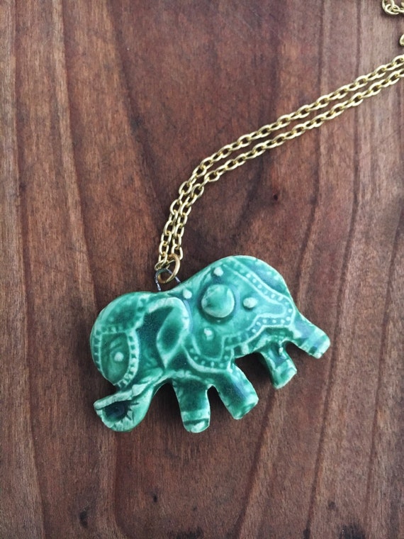 Jade Green Elephant Necklace by PitchPinePottery on Etsy