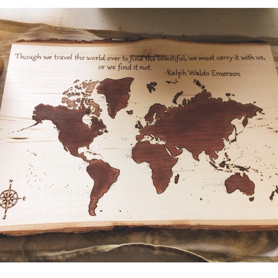 large map of world wood burned by JamieHaleyDesigns on Etsy