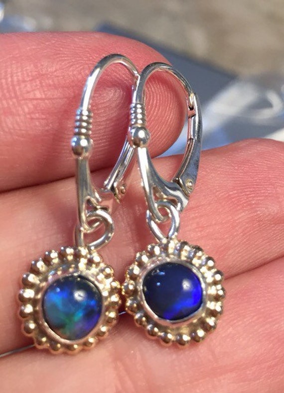 Handmade Lightning Ridge Black Opal Earrings with