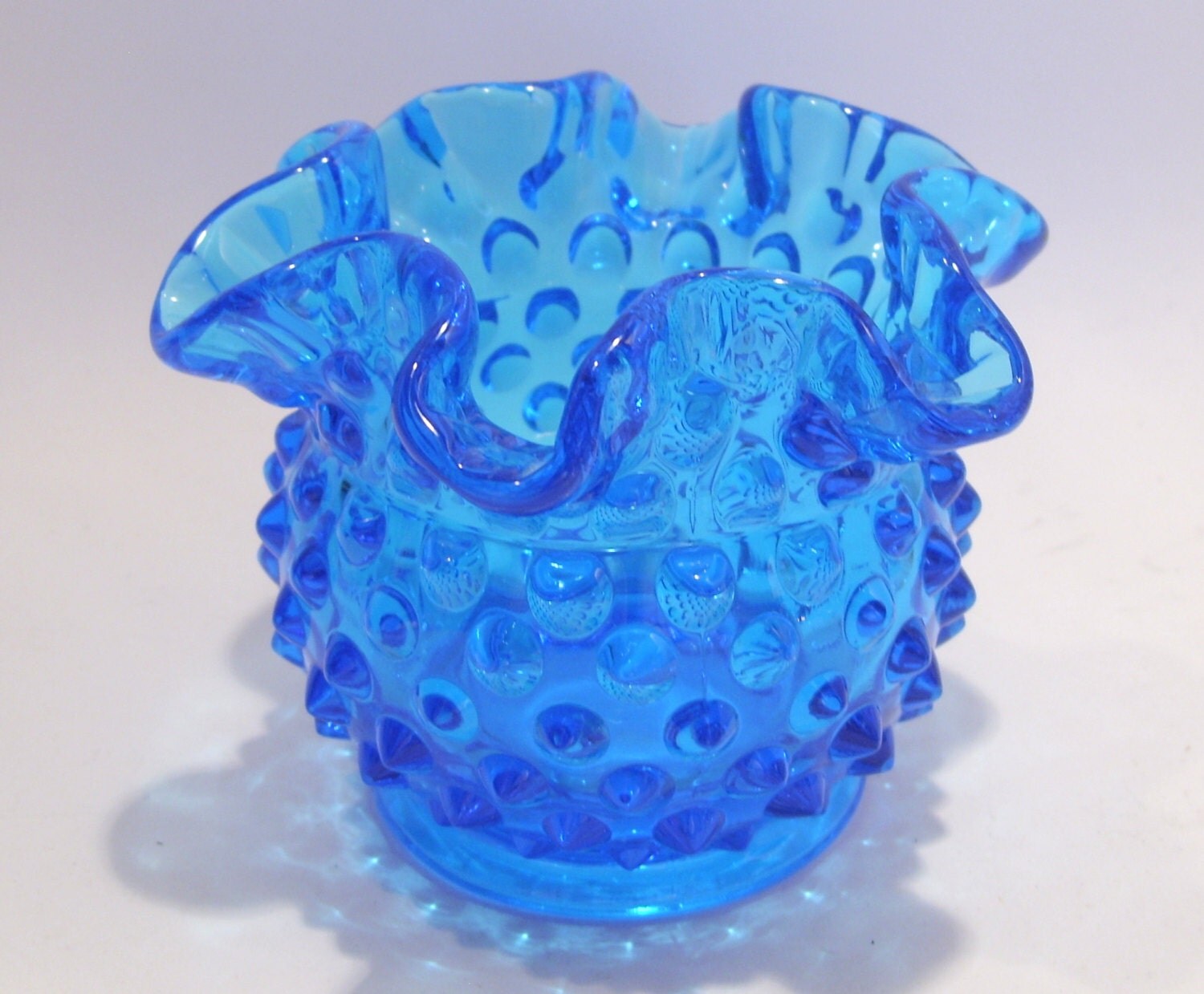 Fenton Turquoise Blue Hobnail Ruffled Vase