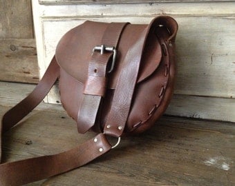 Rustic Brown Leather Purse Saddle Bag Satchel Crossbody Style