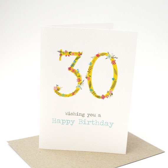 Birthday Card Female 30 Floral Number HBF133 by MumandMeDesigns