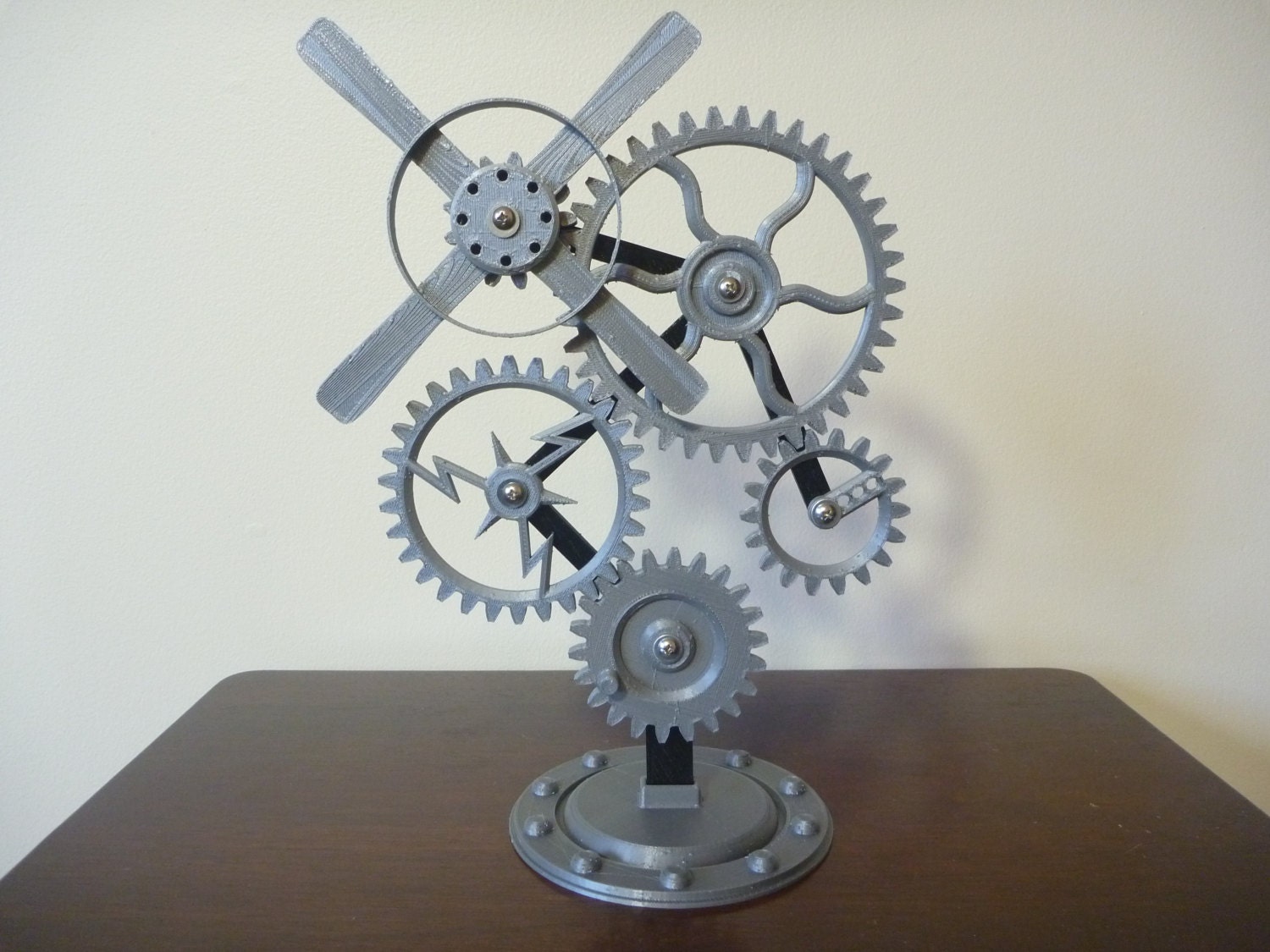 Rotating Sculpture Steampunk Industrial Gears and