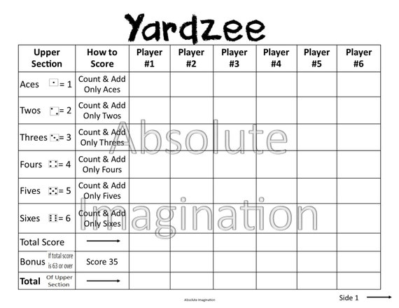 #HANDMADE PRINTABLE. LARGE PRINT. Yardzee Score Card. by … - Etsy - the hippie corner