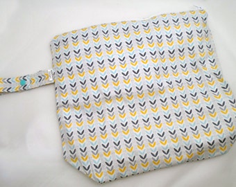 Wet /Dry Bag with Snap Handle - Waterproof Zipper Bag in Pastel Leaves, Geometric