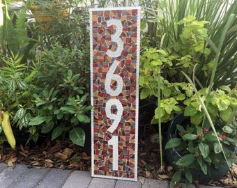 Vertical Mosaic Address Plaque, Outdoor House Number Sign