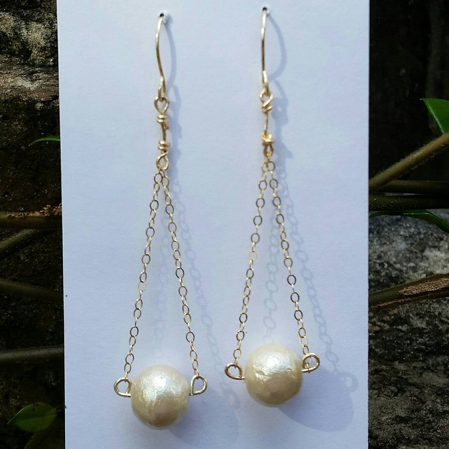 Gold & pearl earrings cotton pearl earrings pearl dangle
