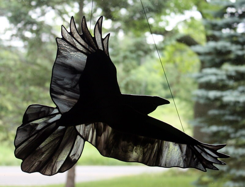 Stained Glass Raven Stained Glass Bird Raven Art by BerlinGlass