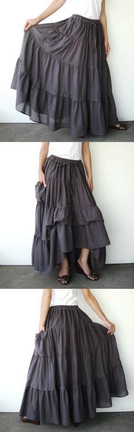 NO.42 Gray Lavender Cotton Maxi Skirt Peasant Skirt 2