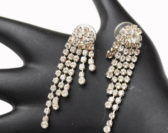 Rhinestone Earrings - Dangle chandelier -Pierced - Wedding Bride - formal Prom - Bling