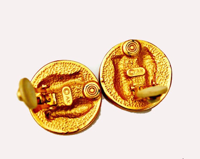 Fish Earrings - Signed Anne Klein - Gold Round - Clip on Earrings