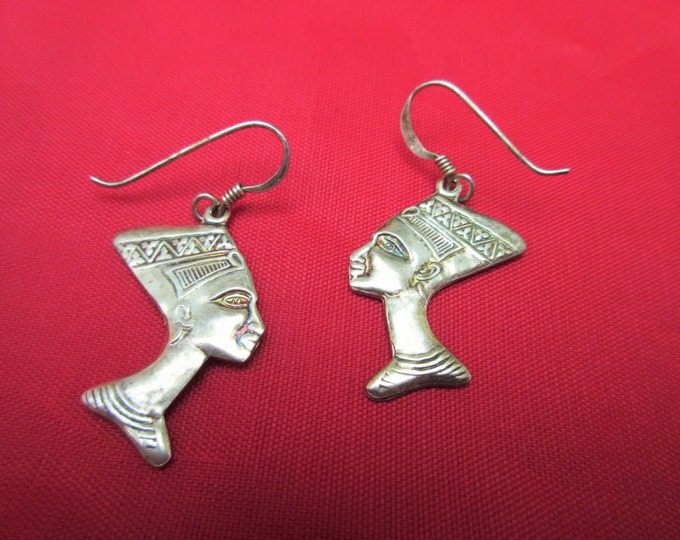 Sterling Earrings - Egyptian Pharaoh - double side head dress - dangle pierced earring -Egyptian Revival