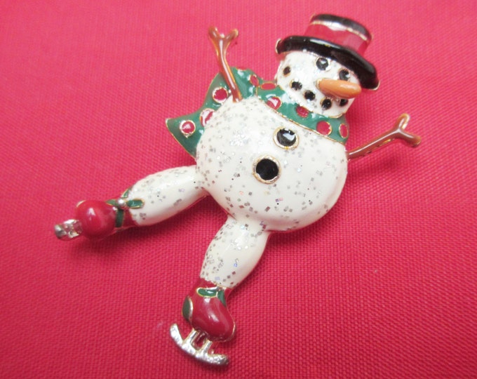 Enamel Snowman Brooch Christmas pin Frosty the snow man Christmas in July CIJ
