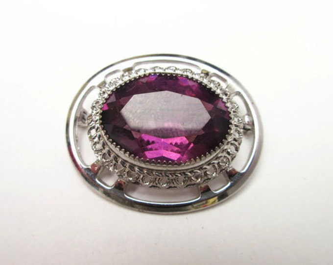 Sterling Brooch - Amethyst Purple Glass - Danecraft signed -