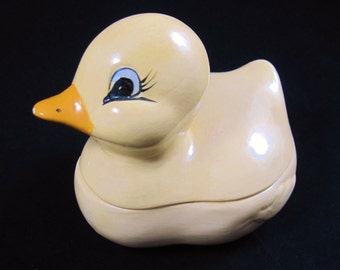 Yellow Duckling, Ceramic Trinket Dish, Nursery, Bathroom Soap Dish, Q-Tips, Marked JePost, French