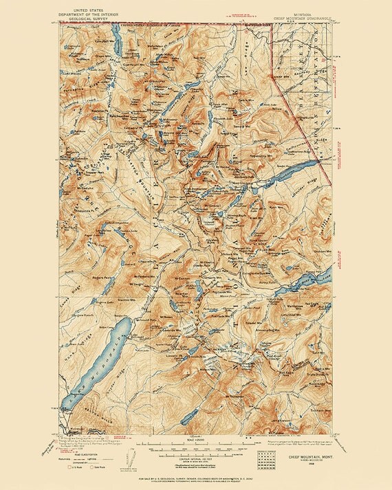 Glacier National Park Map Art Print 1938 Old Antique Map