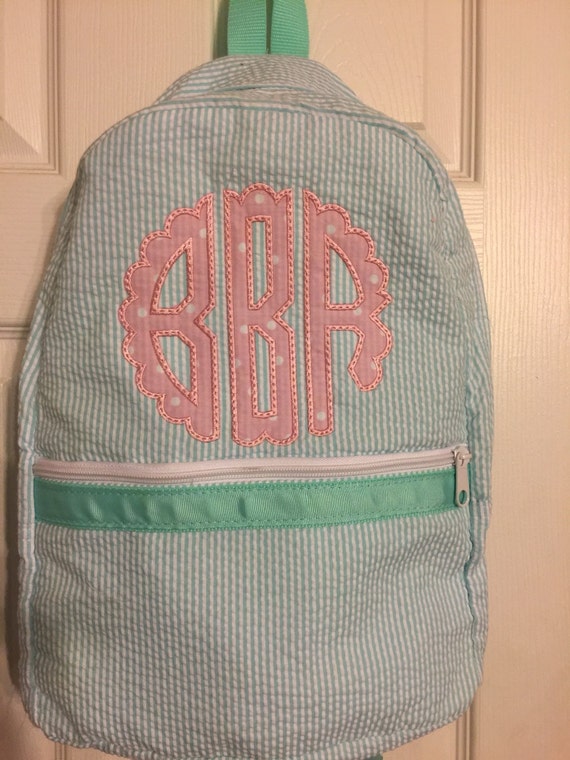 Scalloped appliqued seersucker backpack in by dicorembroidery