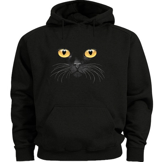 Black cat hoodie yellow eyed cat sweatshirt