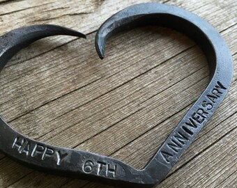 Iron Anniversary Gift • Hand forged heart for Iron Anniversary • Hand stamped Happy 6th Anniversary • Sixth Anniversary • 11th Anniversary