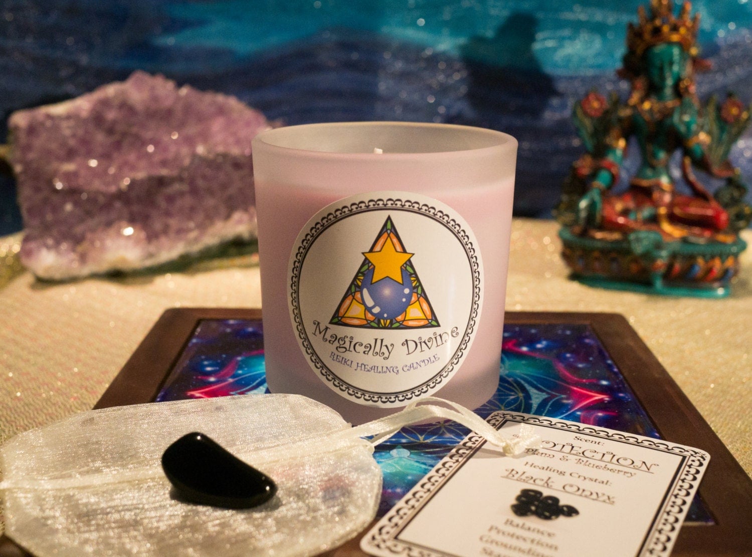 Protection Reiki Healing Candle & Crystal